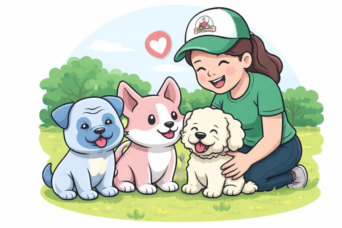 Woman with three dogs in a park setting in Brisbane